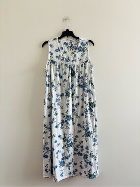 Croft & Barrow Nightgown Midi Dress White Blue Floral Sleeveless Cotton L Lounge